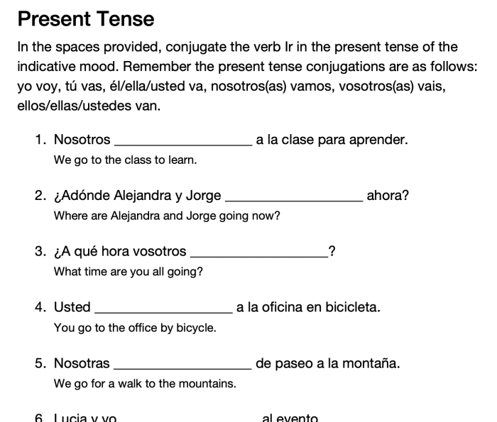 Ir spanish worksheet verbs verbos