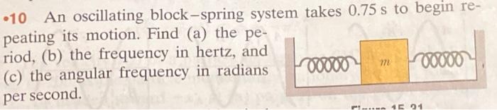 Oscillating takes block spring system repeating begin period motion find its frequency solved radians hertz angular per second