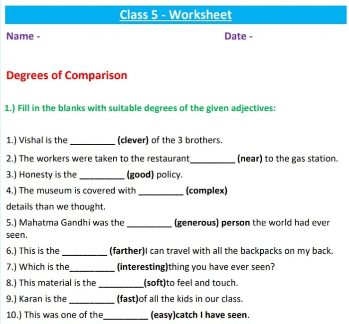 Adjectives comparative fill blanks worksheet exercise practice simple