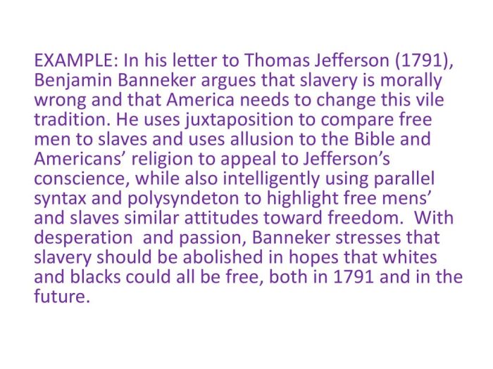 Banneker letter to jefferson rhetorical analysis